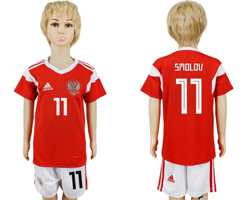 Russia #11 Smolov Home Kid Soccer Country Jersey